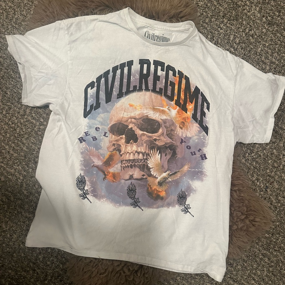 Civil Regime White Graphic Skull T-Shirt Men’s Size Large